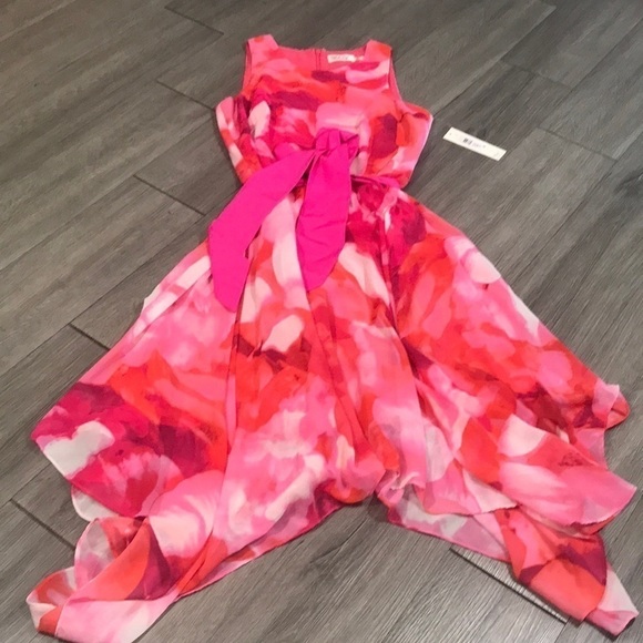 Elija J. Pink Floral Sleeveless Handkerchief Hem NWT  Dress size 6 - Picture 5 of 14